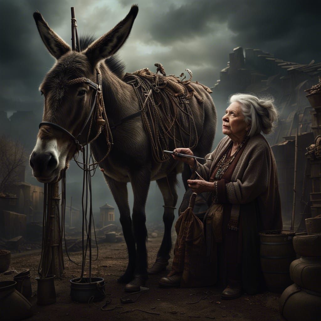 Old Witch and Donkey: Dramatic Digital Painting