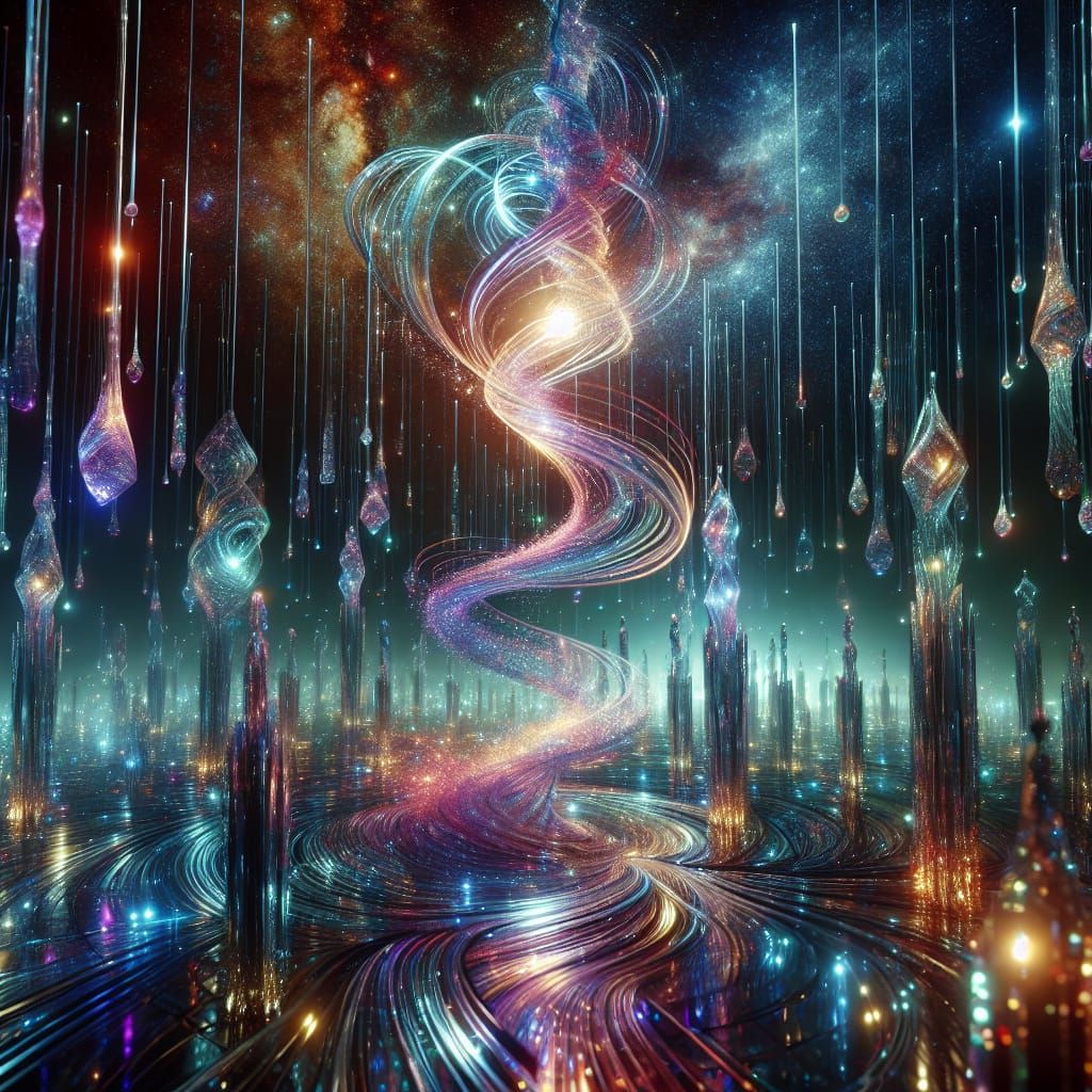 Celestial Dance: Vibrant Light Beams in Surreal Display