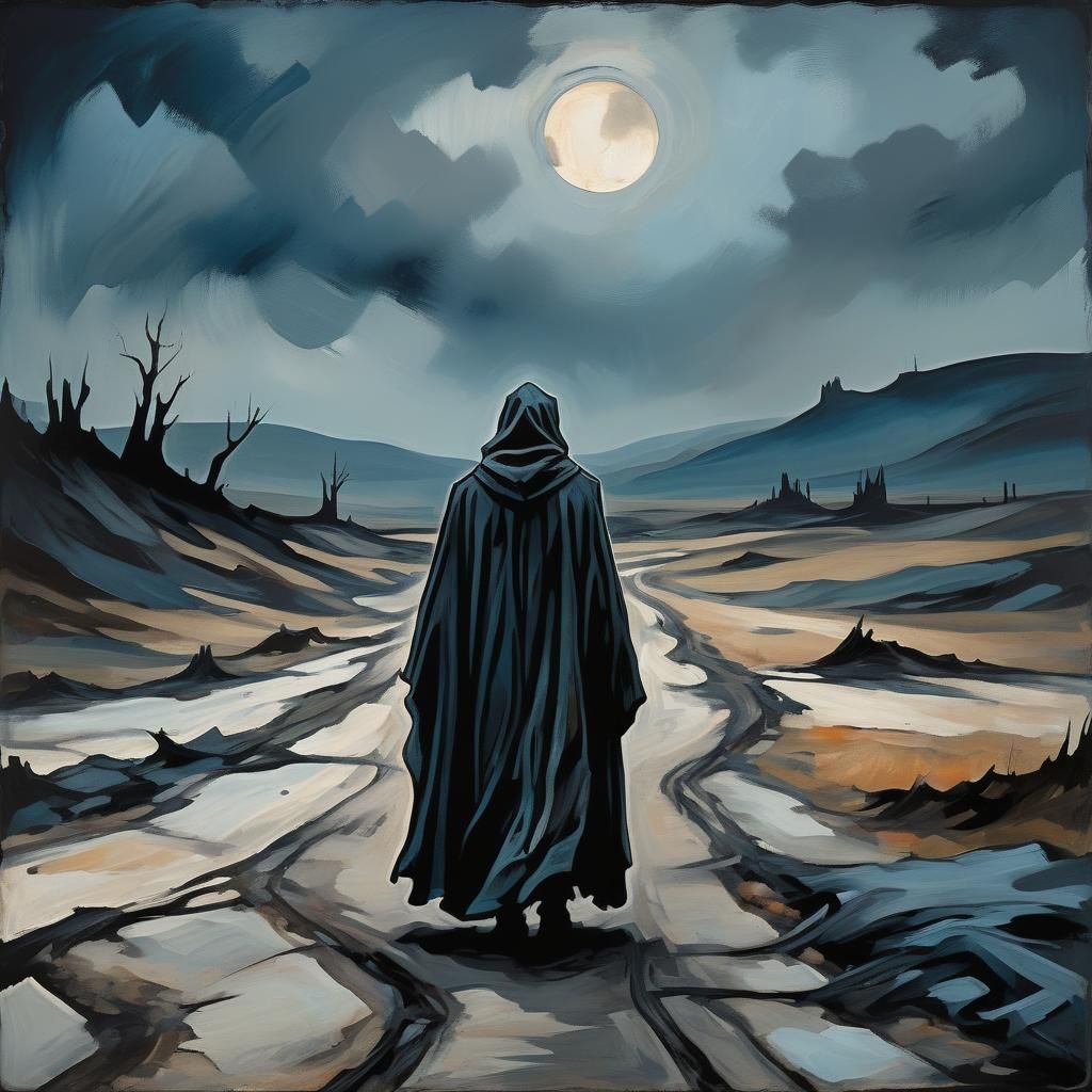 Desolate Figure in Expressionist Landscape