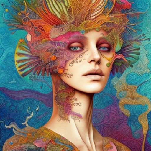 Detailed Scientific Illustration of Woman with Map