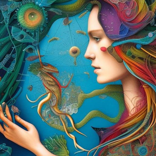 Detailed Scientific Illustration of a Woman and Map