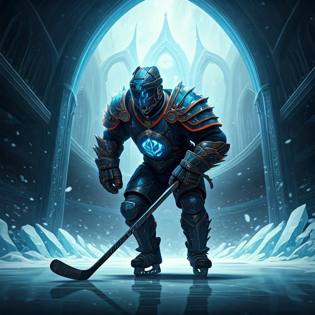 Epic Ice Hockey Player in Armor-Inspired Gear