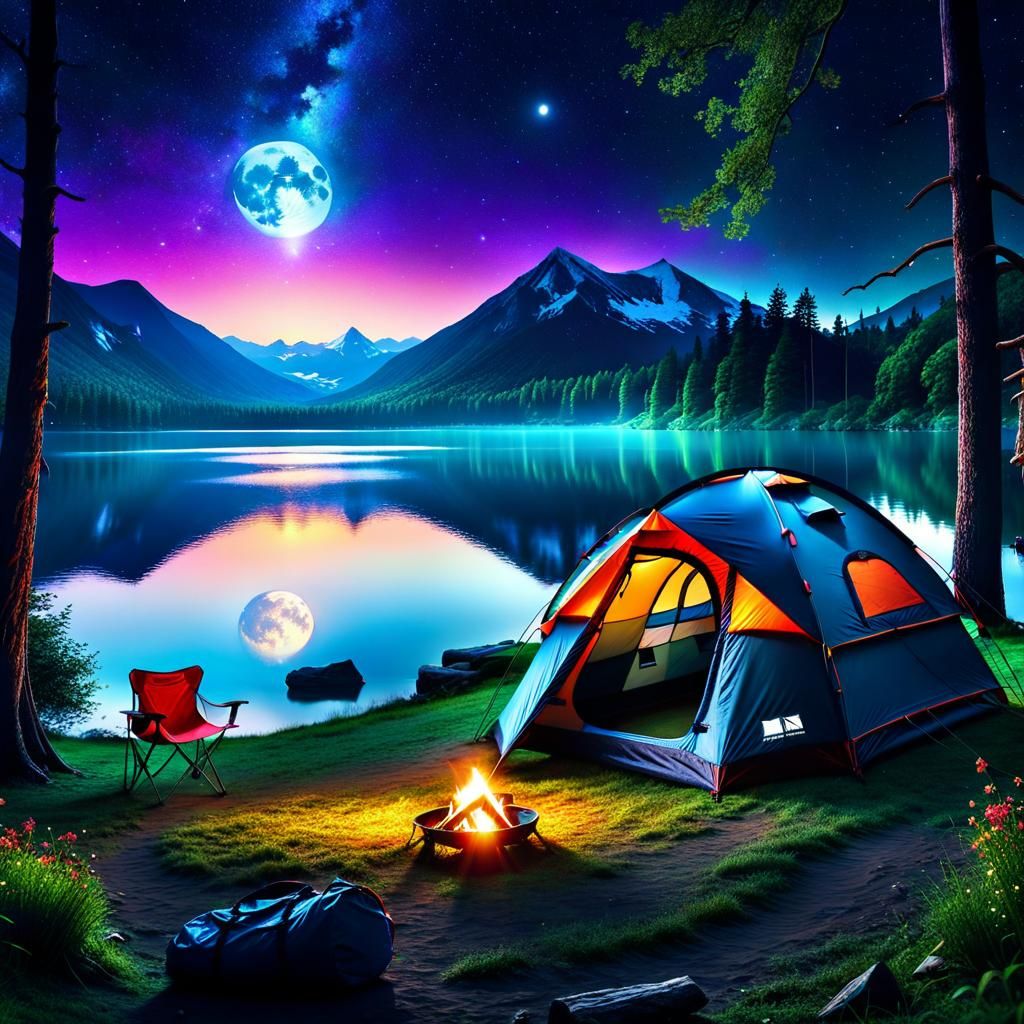 Magical Campsite Under Cosmic Night Sky