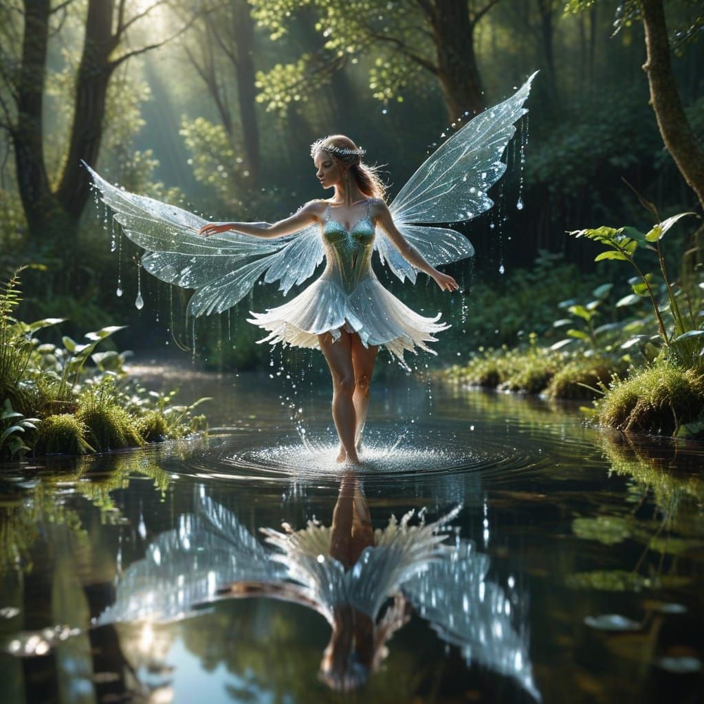 Crystal Water Fairy Dancing on Woodland Lake