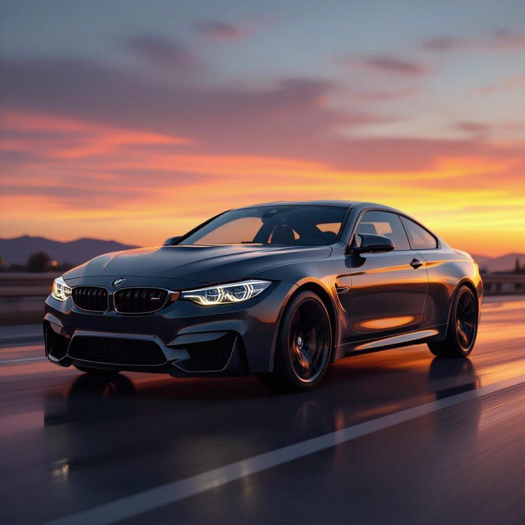 Sleek BMW Car in Golden Hour Light