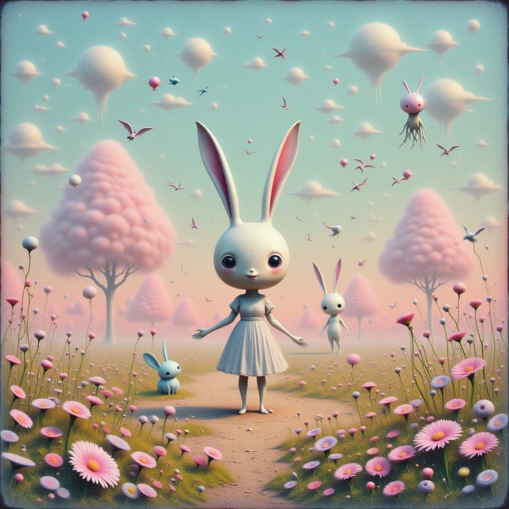 Whimsical Springtime Scene in Pastel Hues