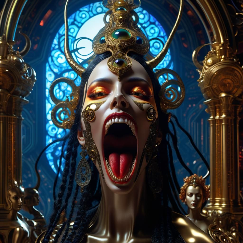 Nightmarish Temptress Devouring Ideas, Art Nouveau Style