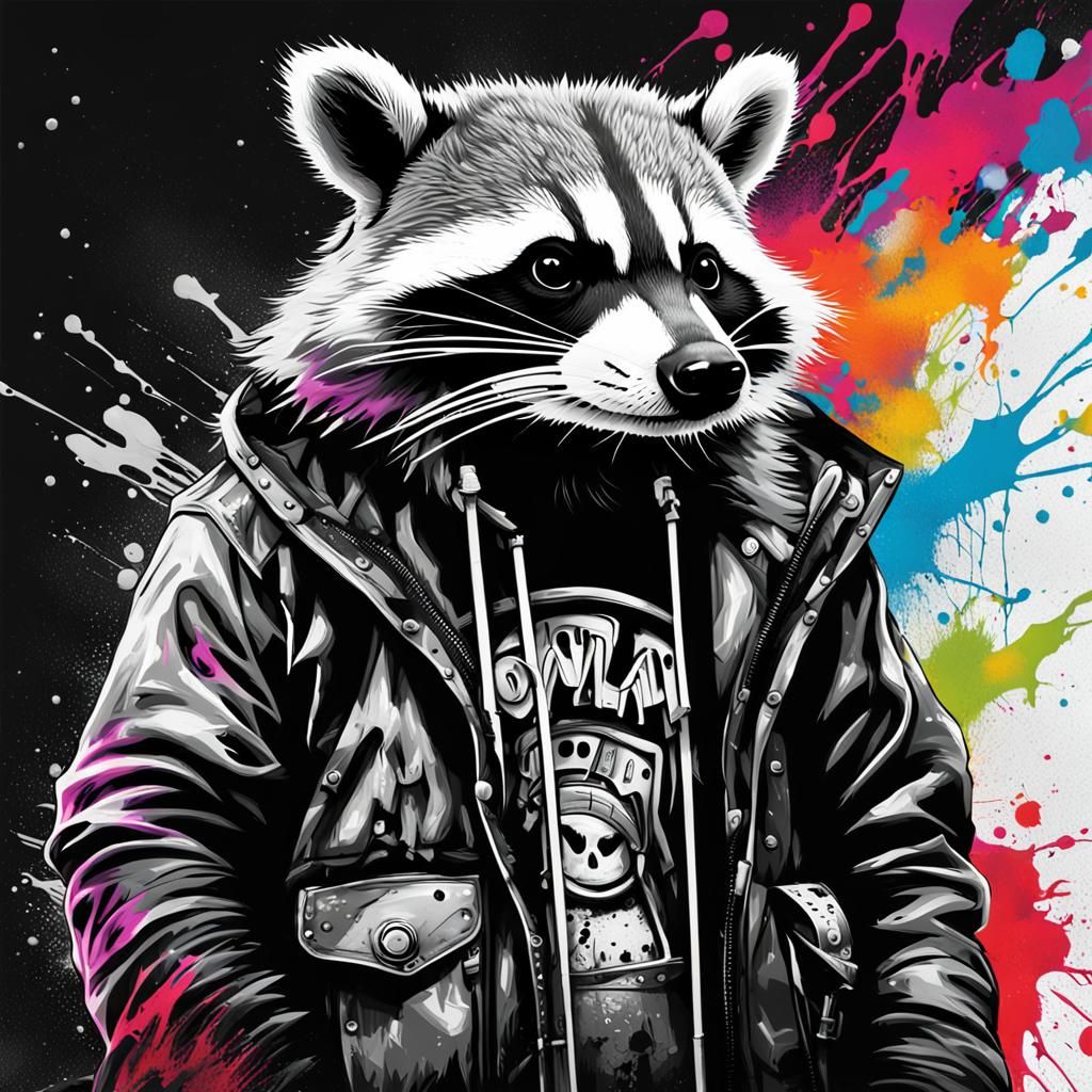 Outlaw Raccoon Graffiti Art Poster