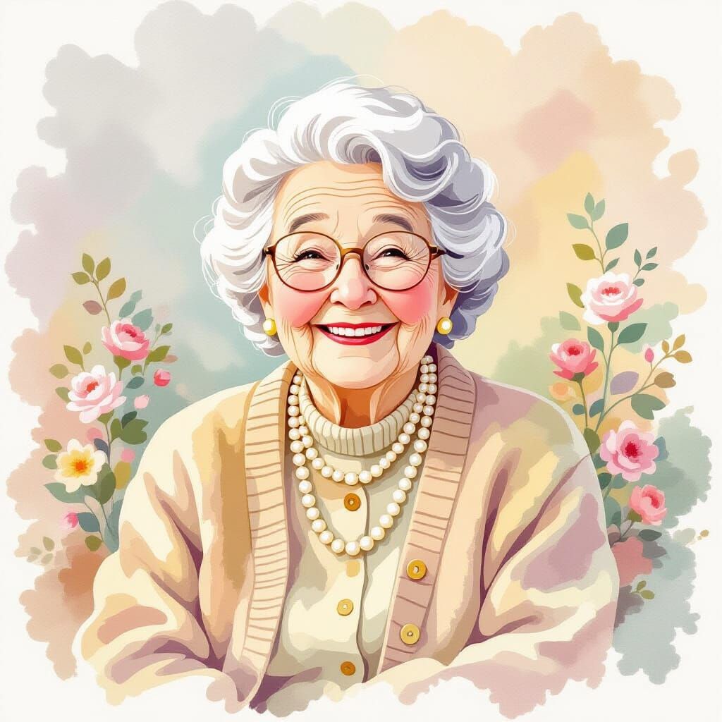 Endearing Grandmother Portrait in Watercolor Style