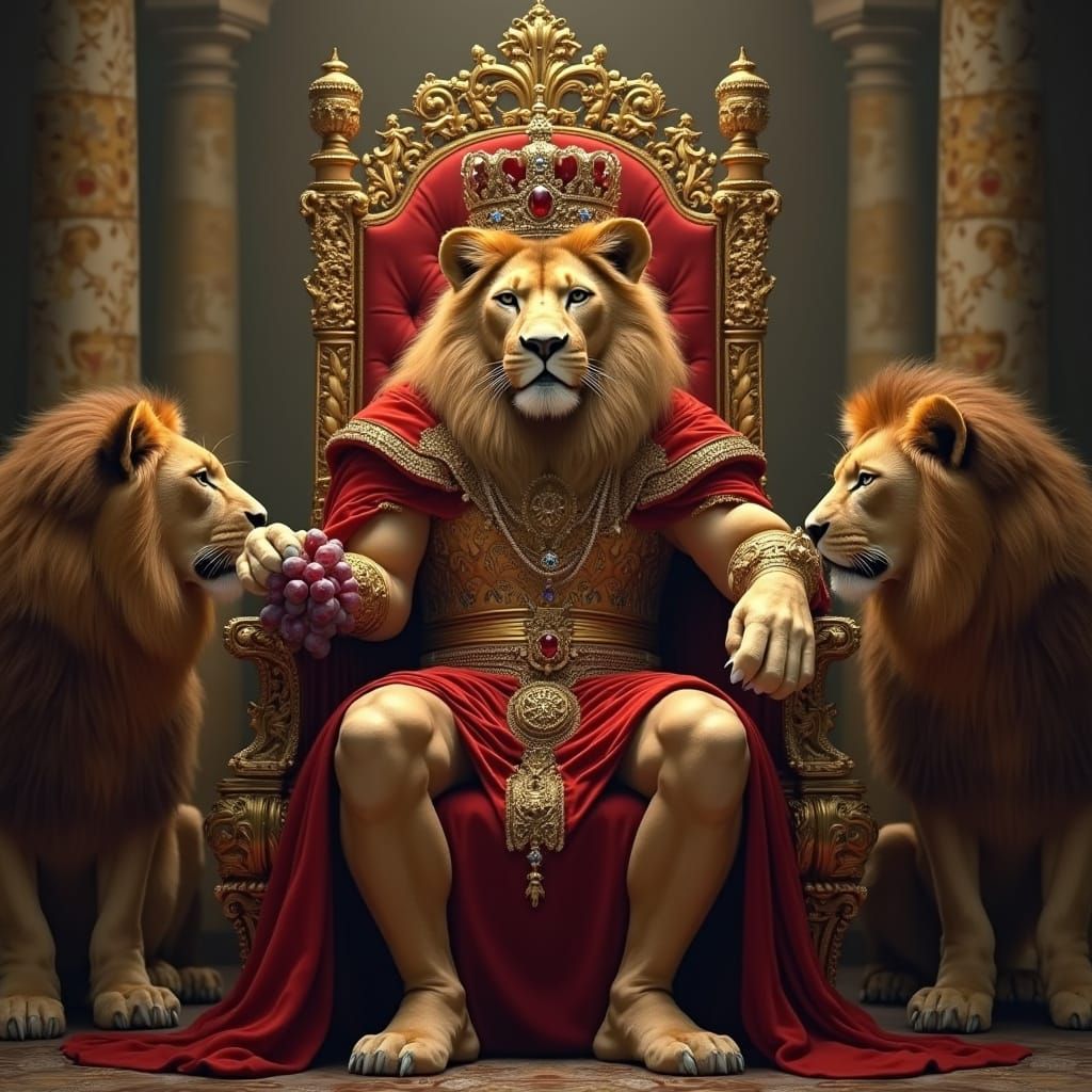 Majestic Lion King on Jeweled Throne