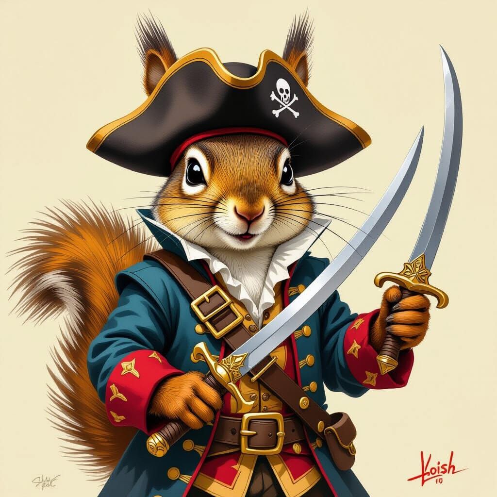 Pirate Squirrel as Whimsical Illustration