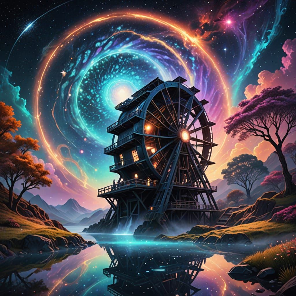 Cosmic Water Wheel in Vibrant Astral Style