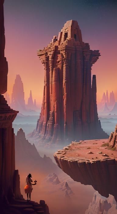 Native American Princess Overlooking Ancient City in Matte P...