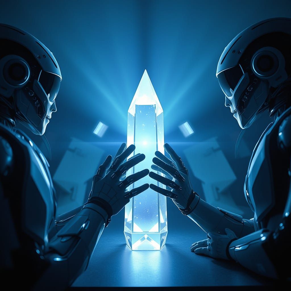 Cyborgs Study Light Refraction in Hyperrealistic Style