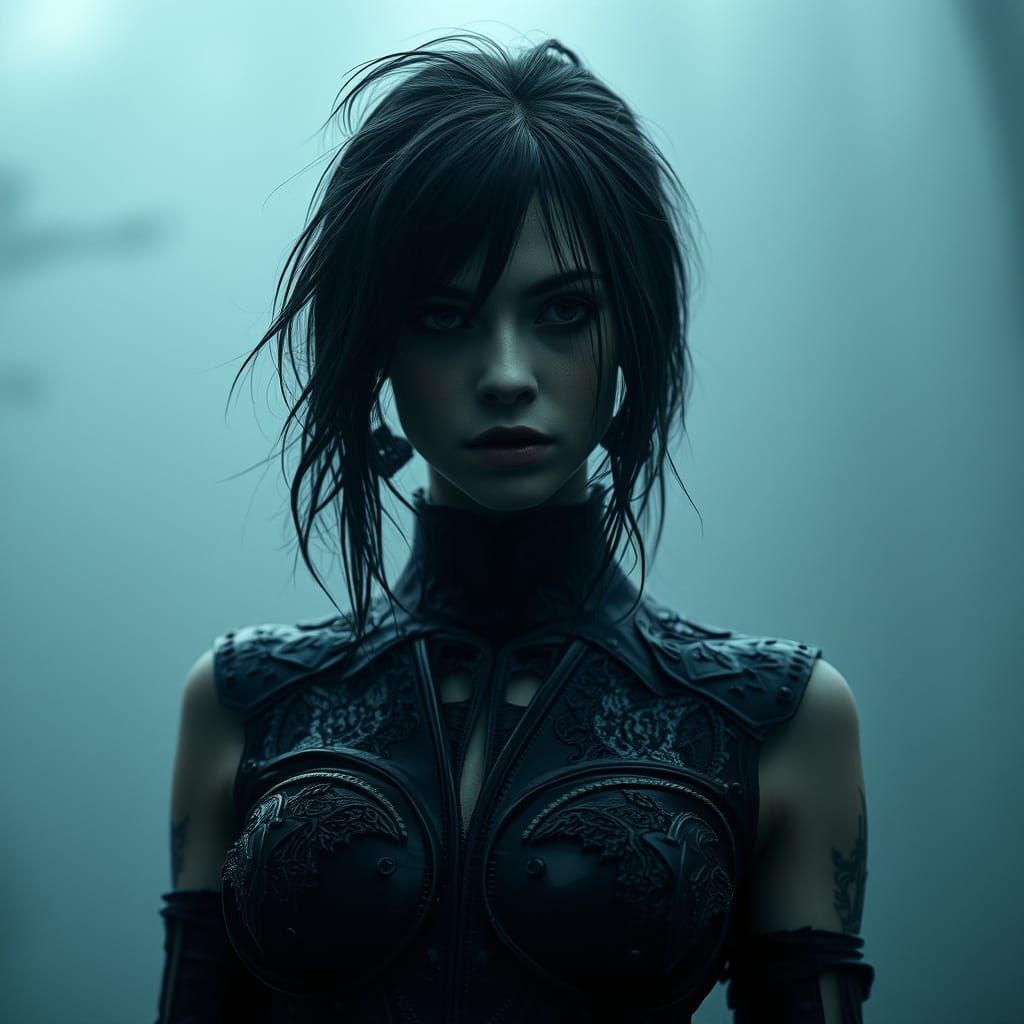 Mysterious Blackbird Girl Alert to Danger: Hyperrealistic Ar...