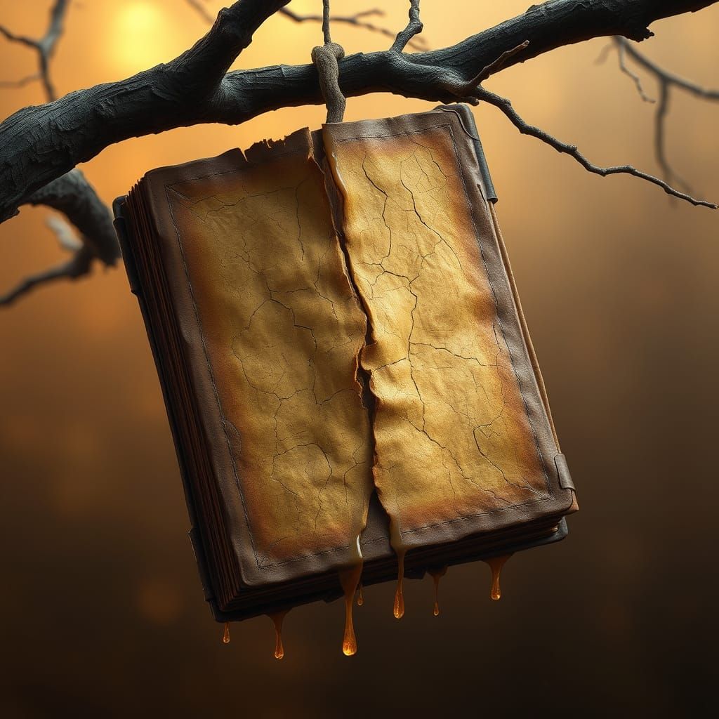 Melting Book Suspended in Golden Light