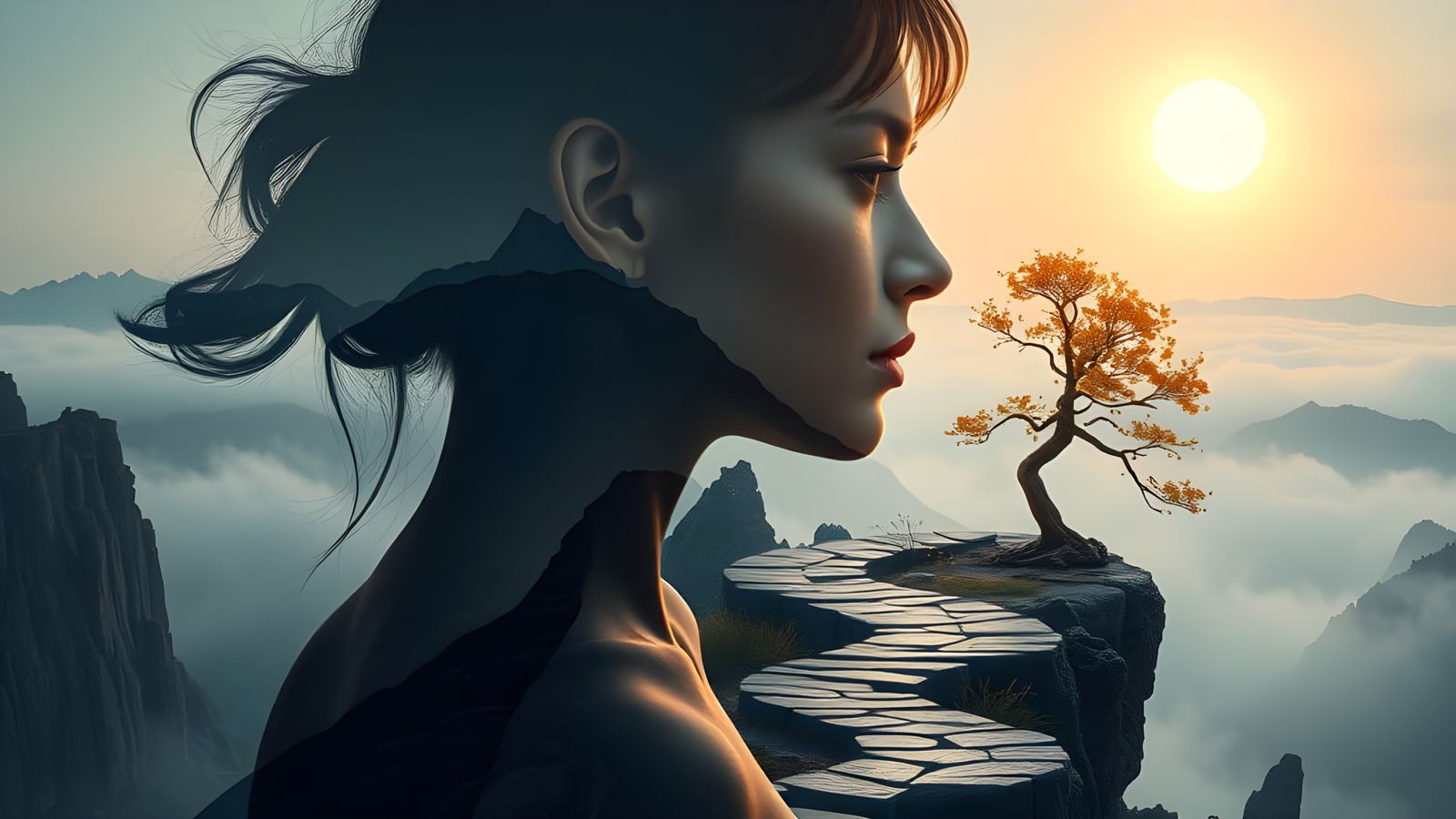 Surrealist Mountain Goddess in Celestial Light