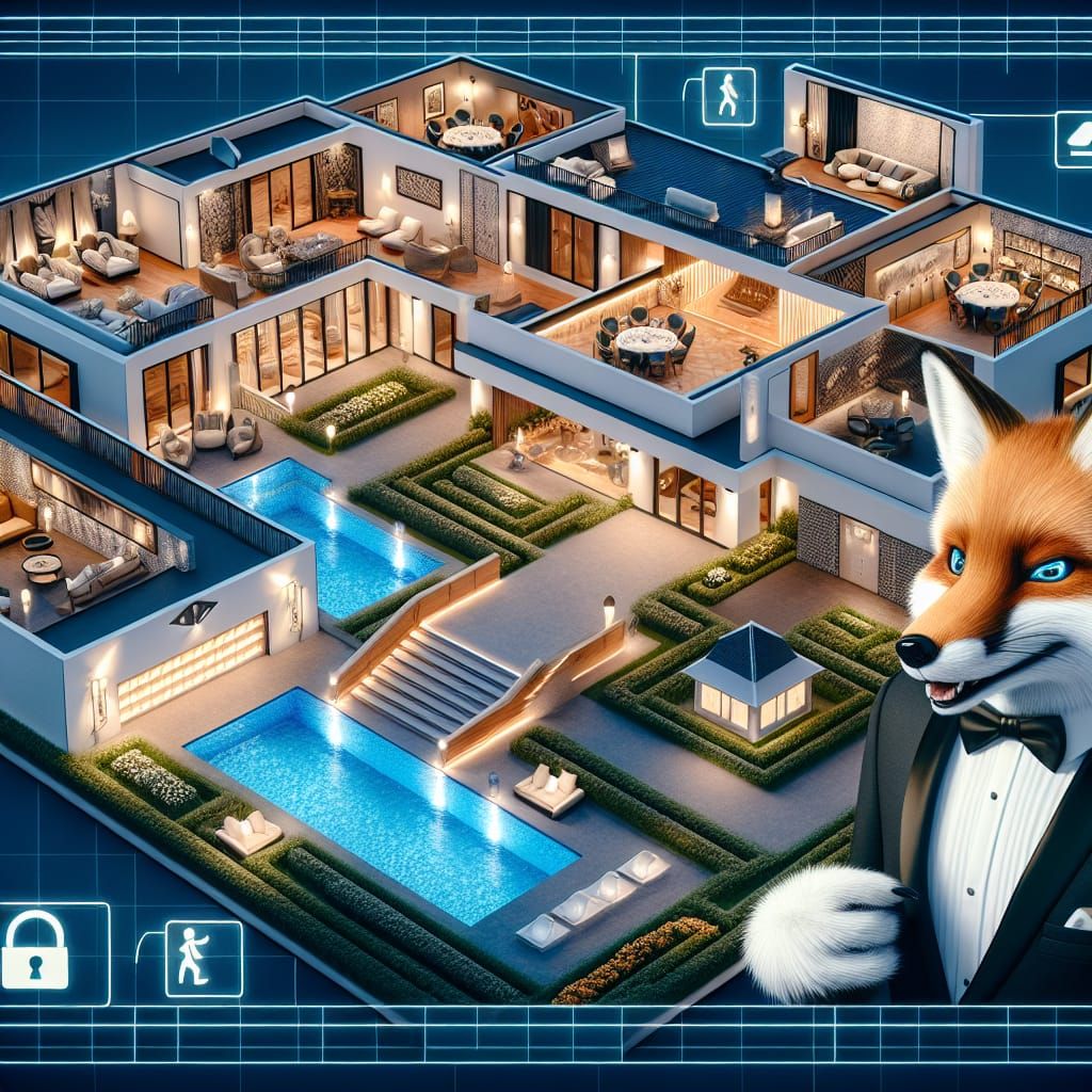 Anthropomorphic Fox in Tuxedo at Dinner Party