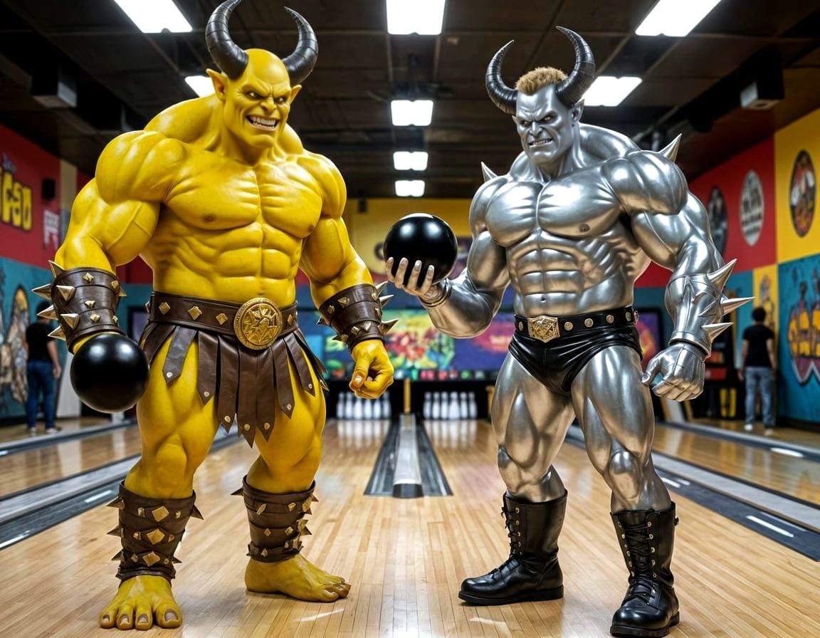 Monstrous Robot Bowling Tournament, Hyperrealistic Splash Ar...