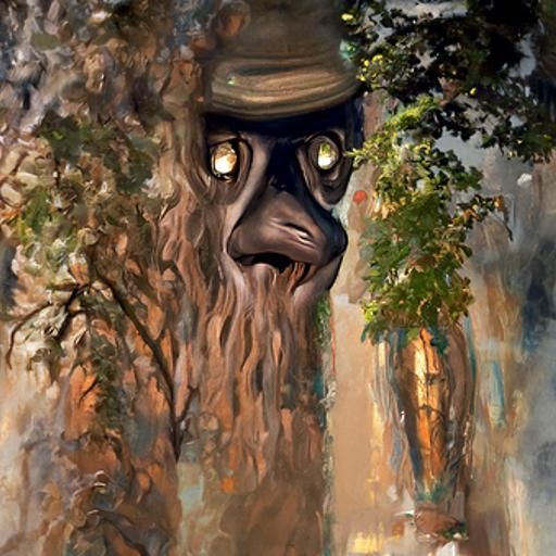 Bigfoot Peeking: Surreal Oil Painting