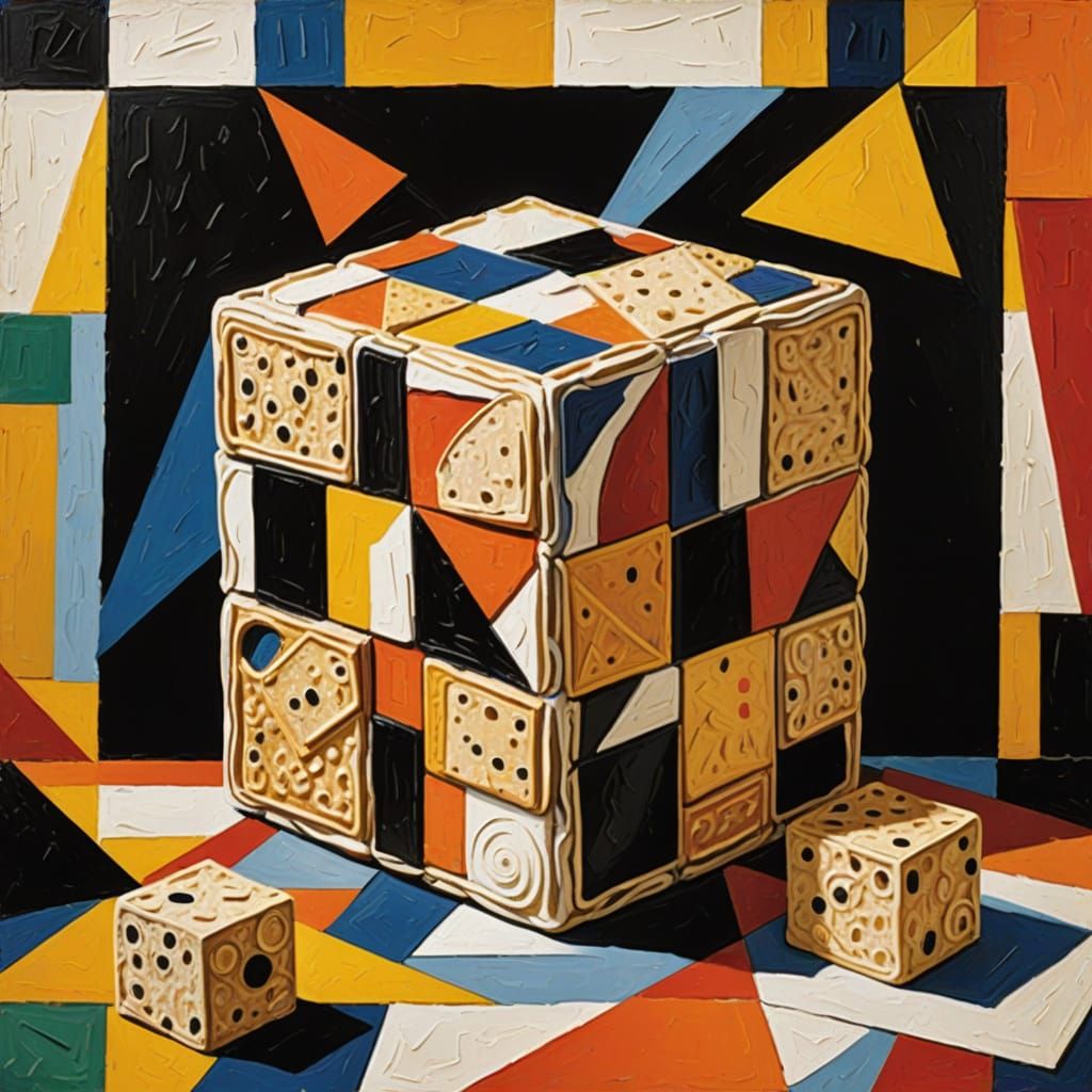 Vibrant Cubist Still Life of Matzo Cube