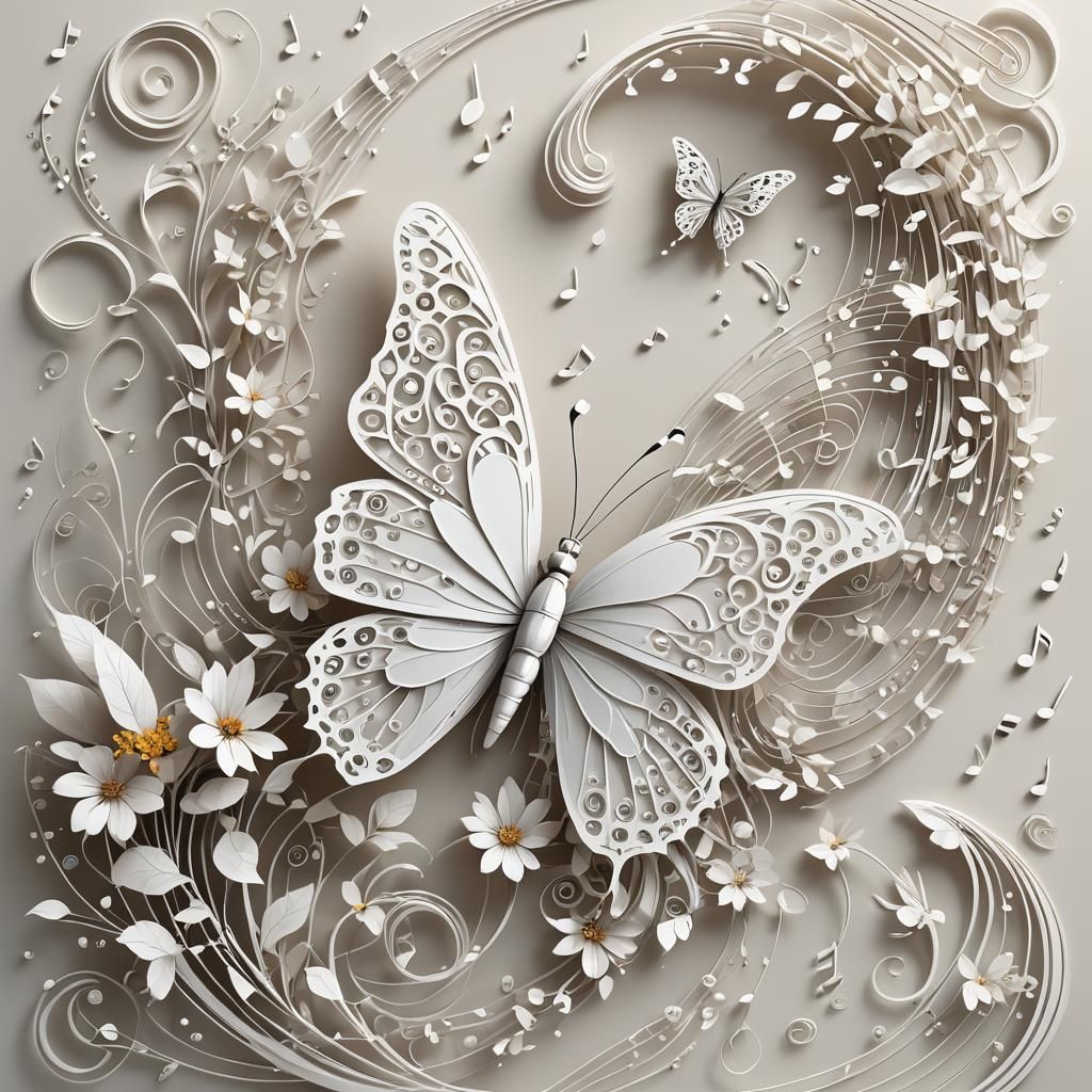 Magnificent White Butterfly with Musical Note Wings