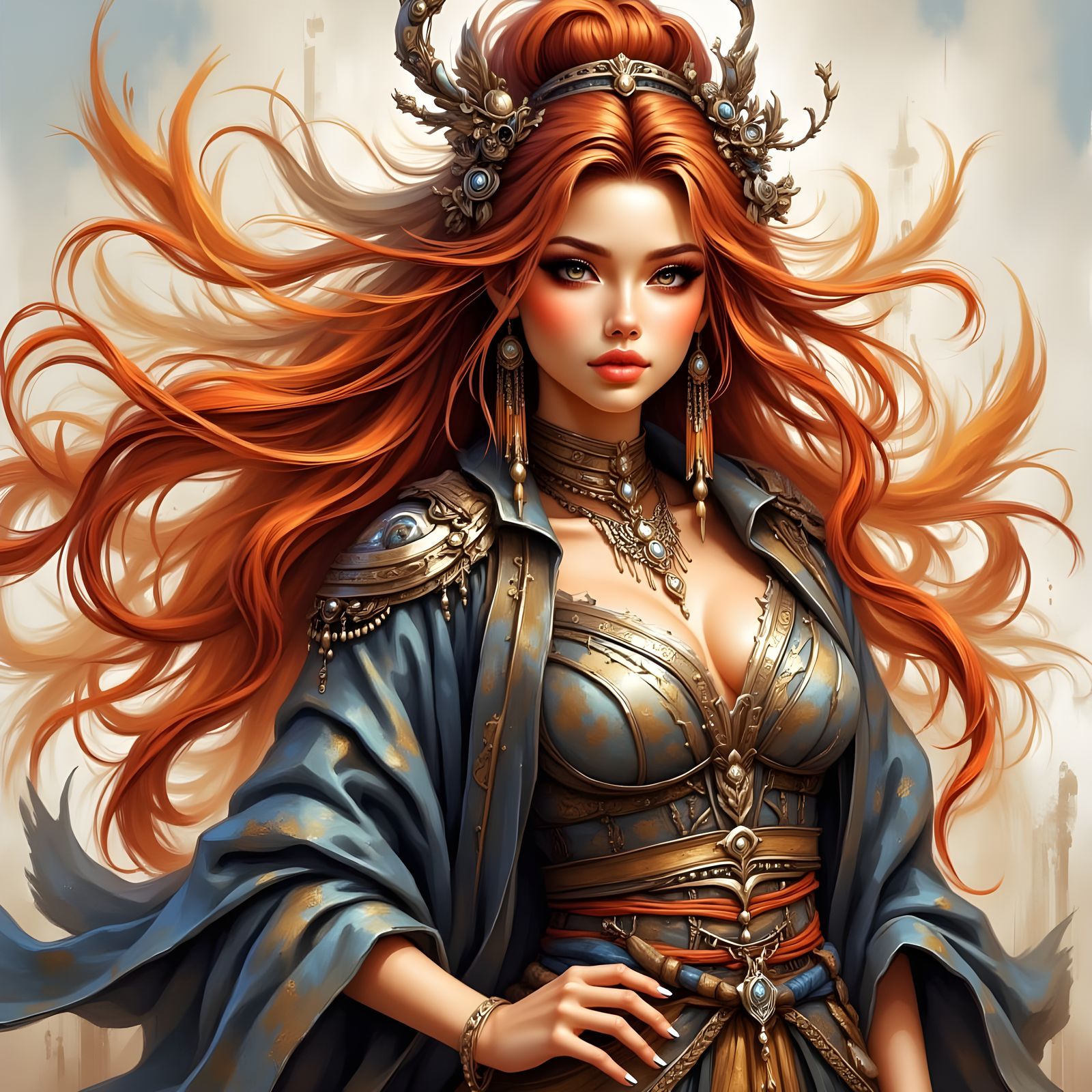 Mesmerizing Samurai Woman in Futuristic Anime Style