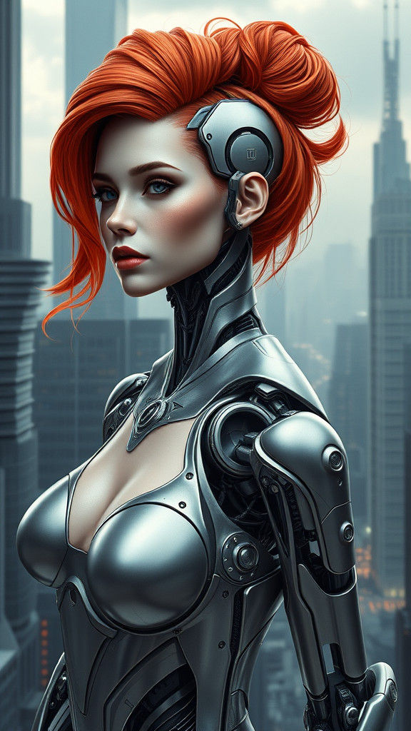Futuristic Woman with Biomechanical Features in Cyberpunk St...