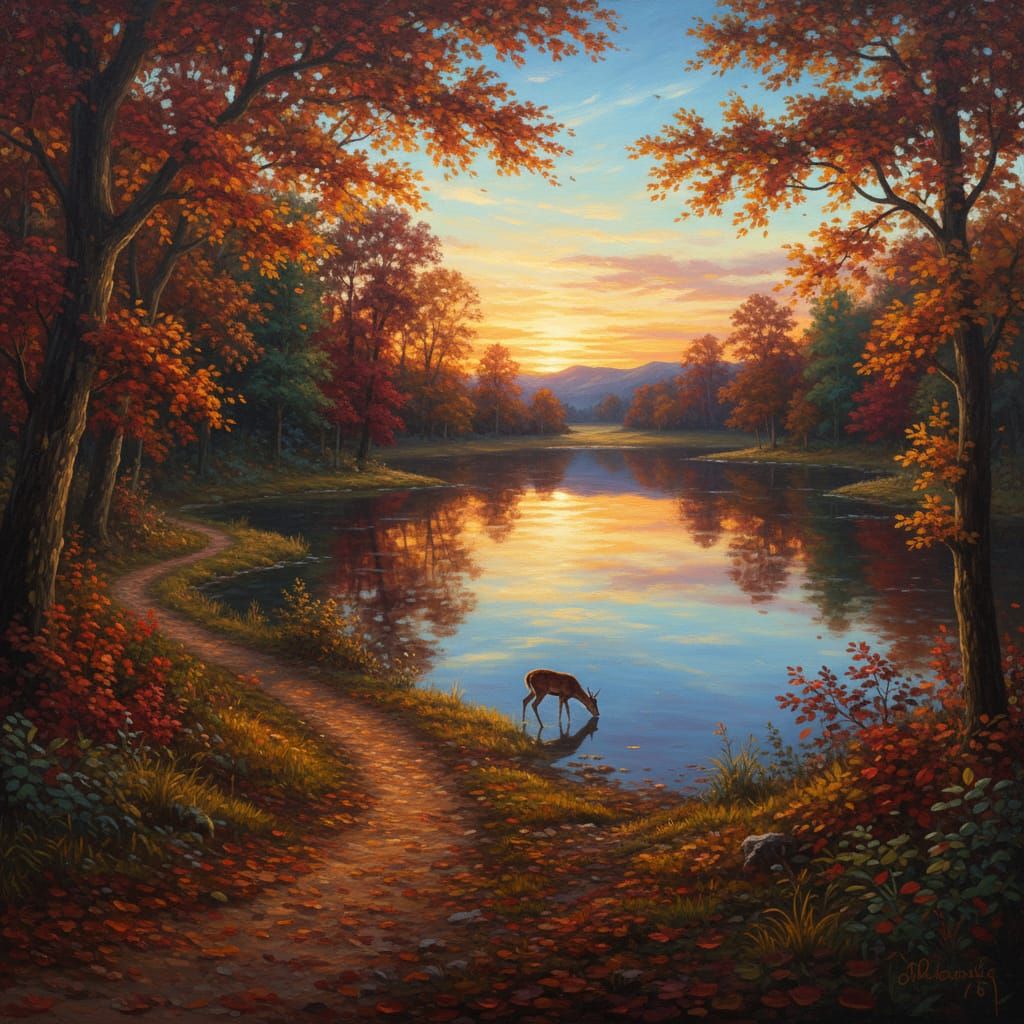Sunset Forest Trail: A Tranquil Matte Painting