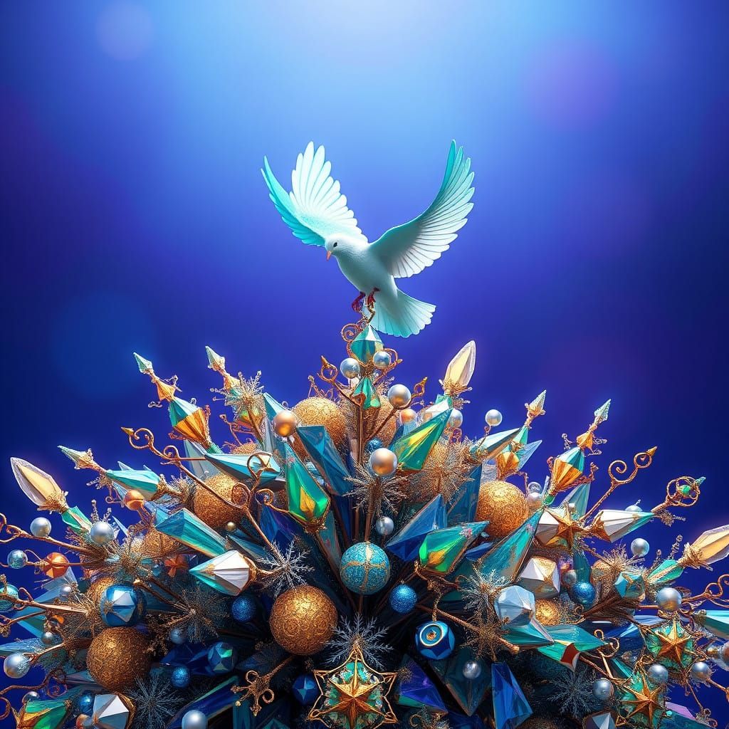 Surreal Modern Christmas Scene with Geometric Forms and Peac...