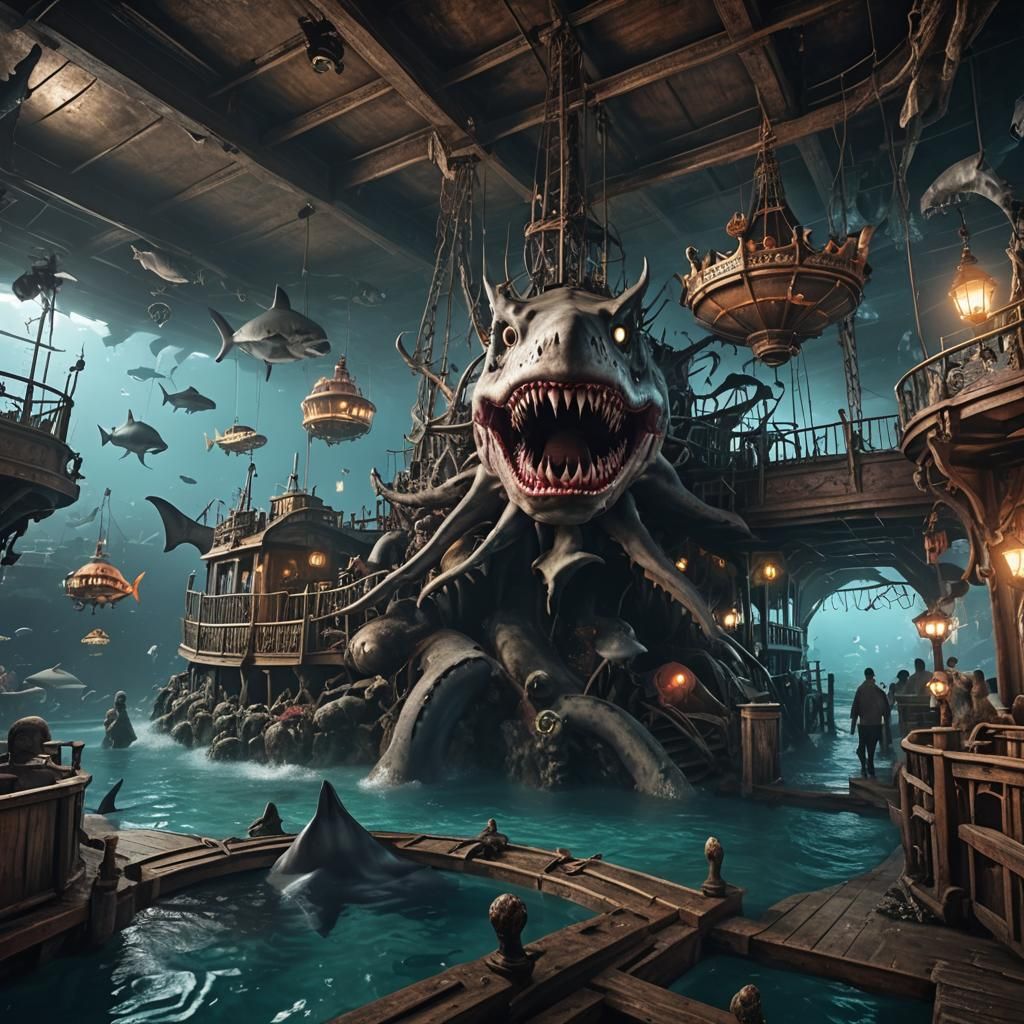 Underwater Horror Park with Sunken Pirate Ships
