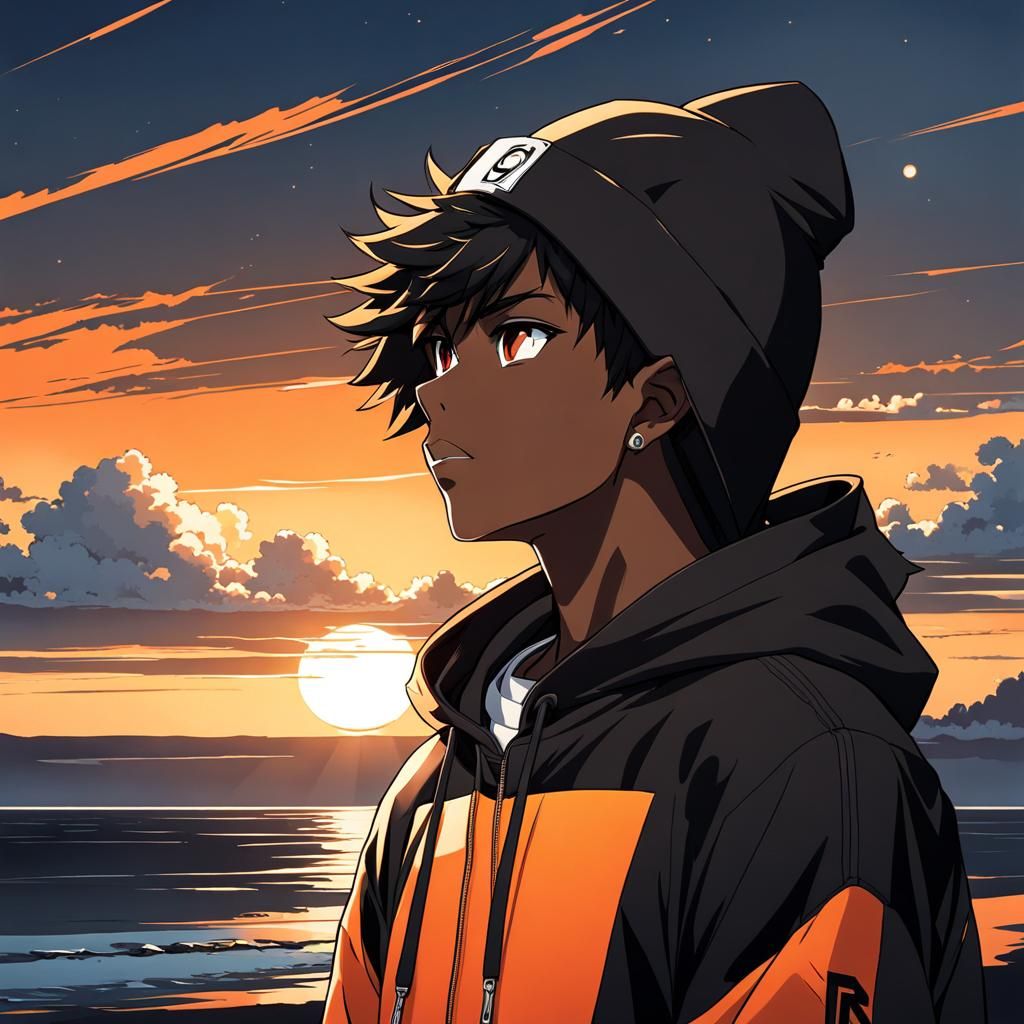 Anime Character Gazing at Sunset
