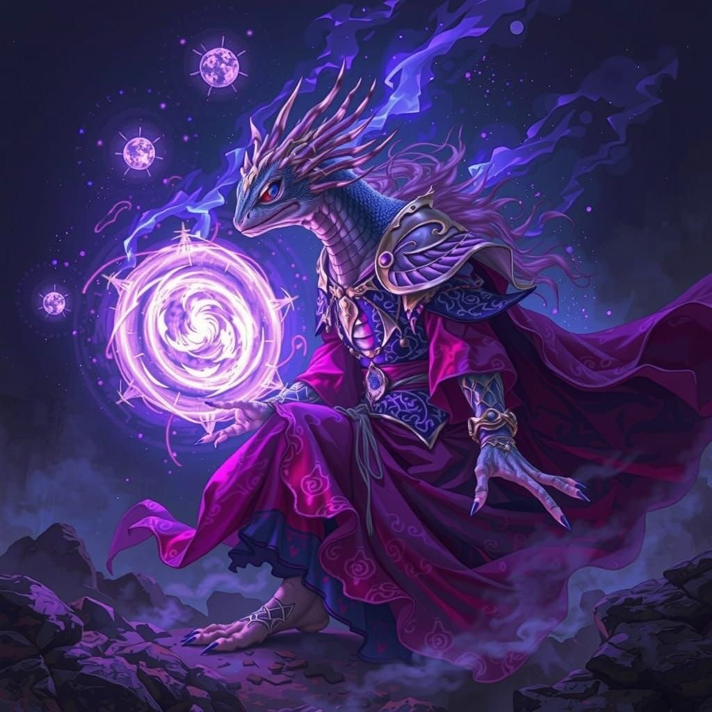 Anime Lizard Mage Summons Dragon With Magic