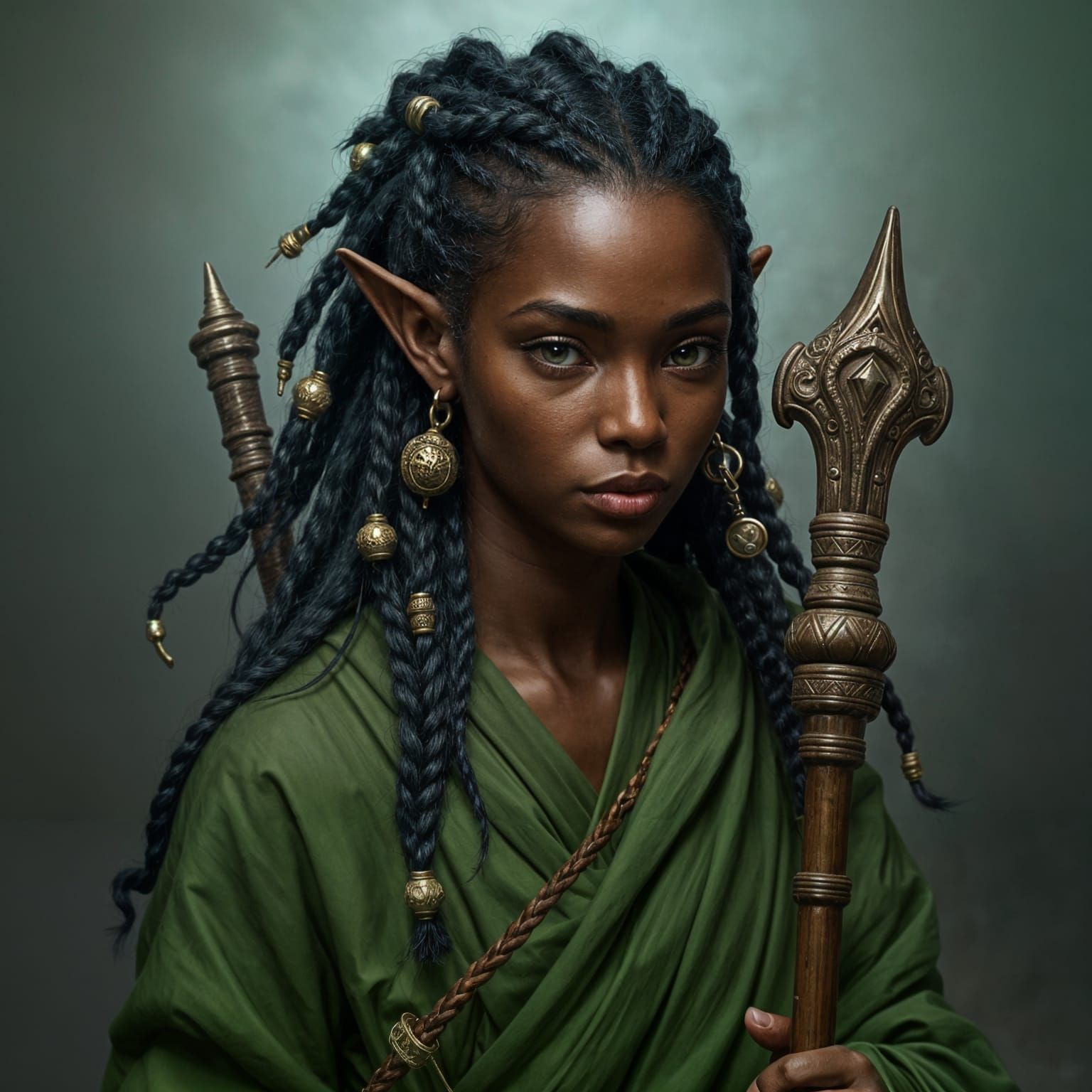 Tiefling Monk with Staff in Fantasy Art Style