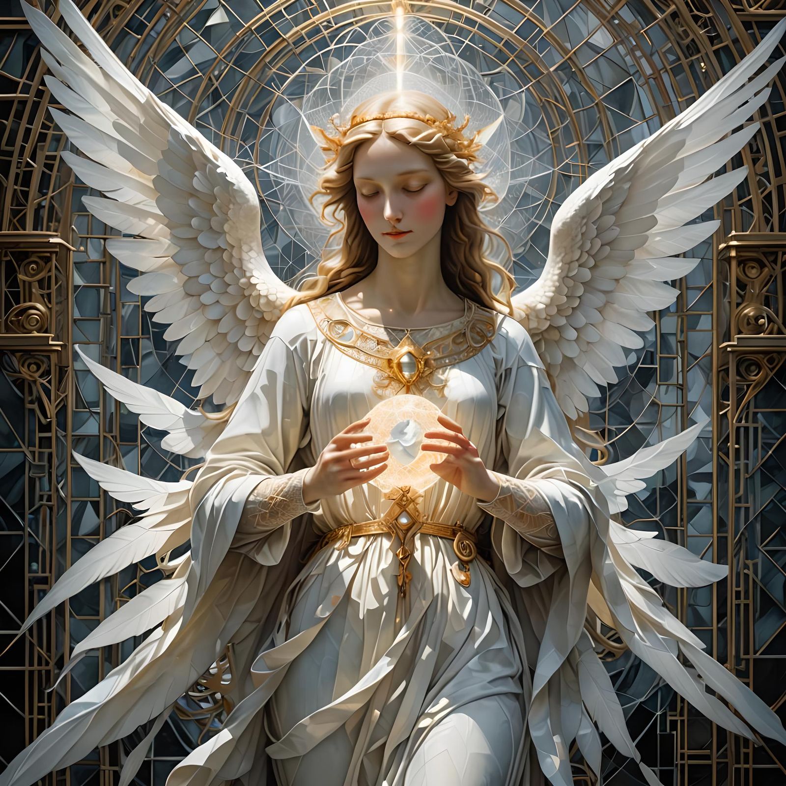 Luminous Angel with Bird in Cubist Style