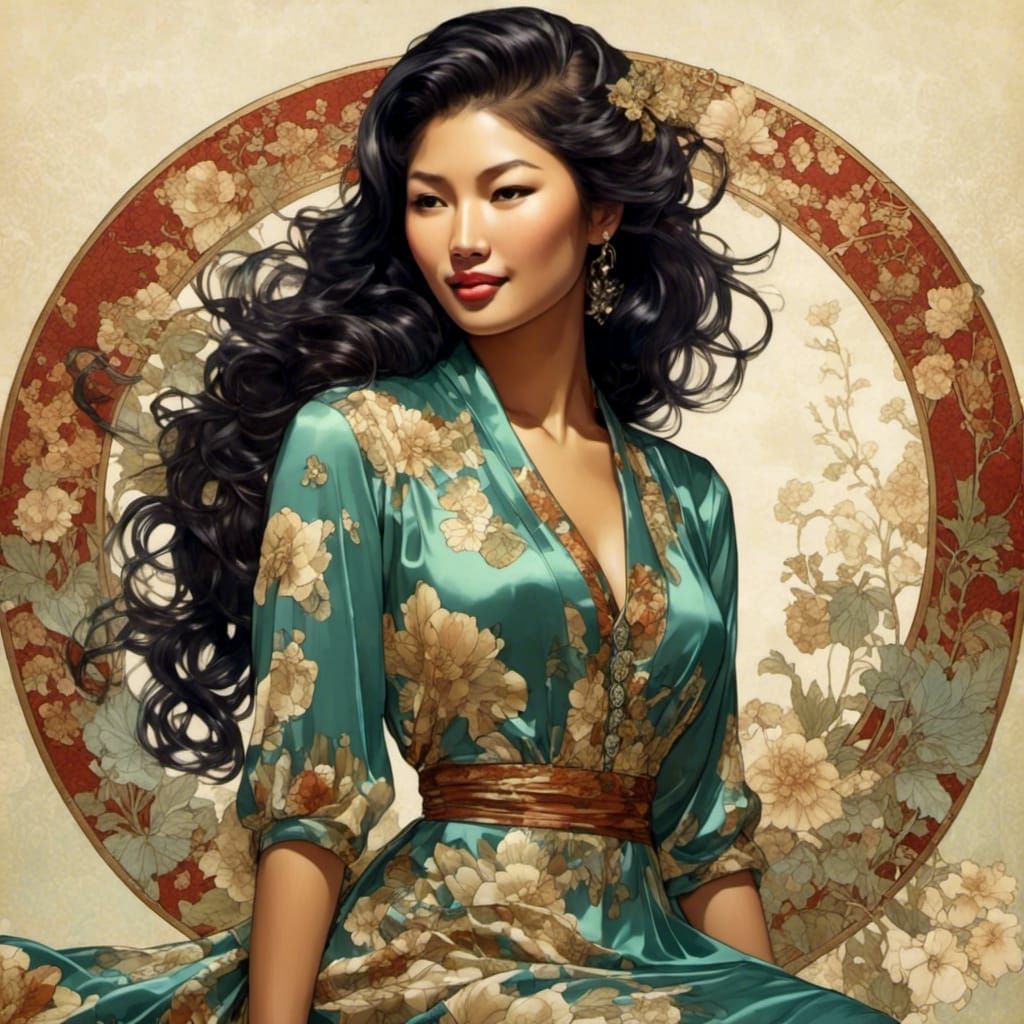 Stunning Asian Model in Art Nouveau Style
