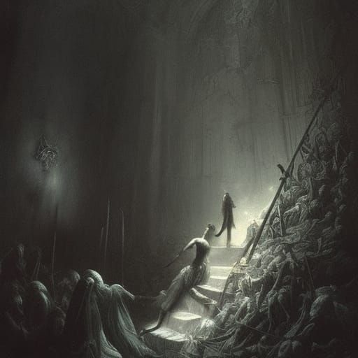 Dark Horror Scene in Gustave Doré Style