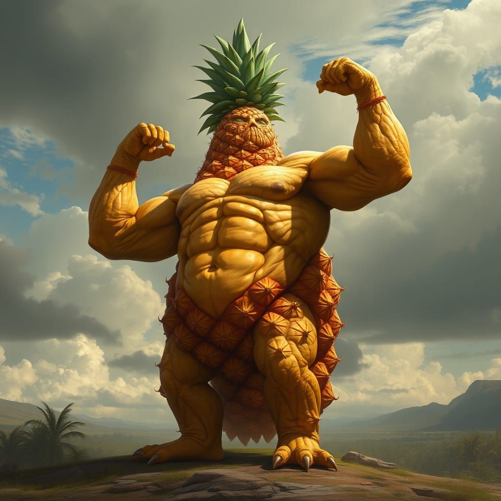 Anthropomorphic Pineapple Flexing in Surreal Biomechanical S...