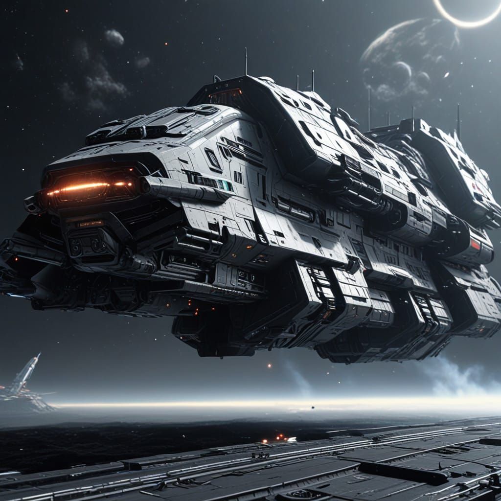 Galactic Space Warship in Futuristic Monochromatic Futurism