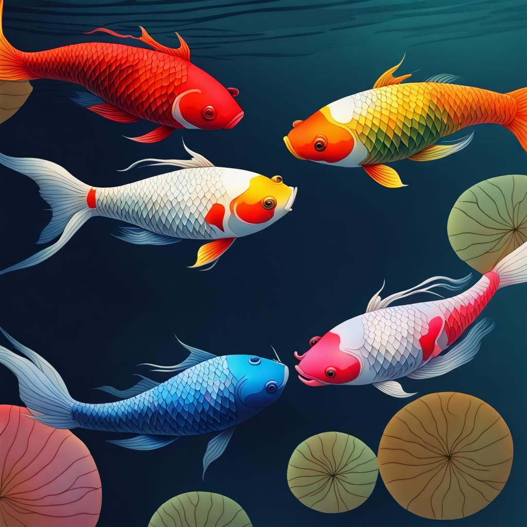 Kissing Koi Fish in Pond