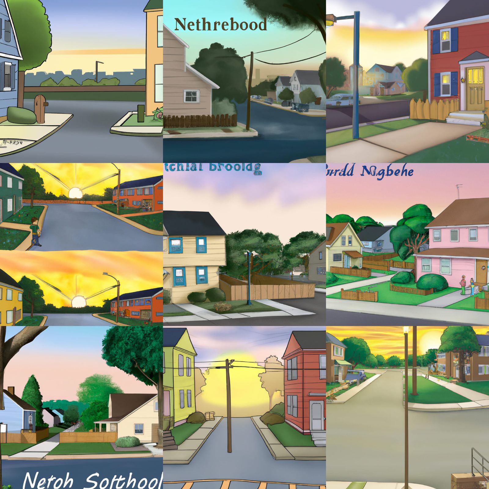 Serene Sunrise Over Quiet Suburban Neighborhood