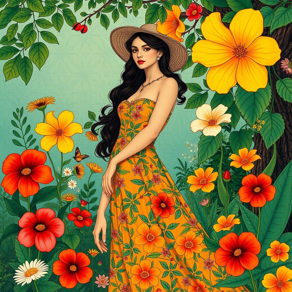 Woman in Summer Dress, Art Nouveau Style