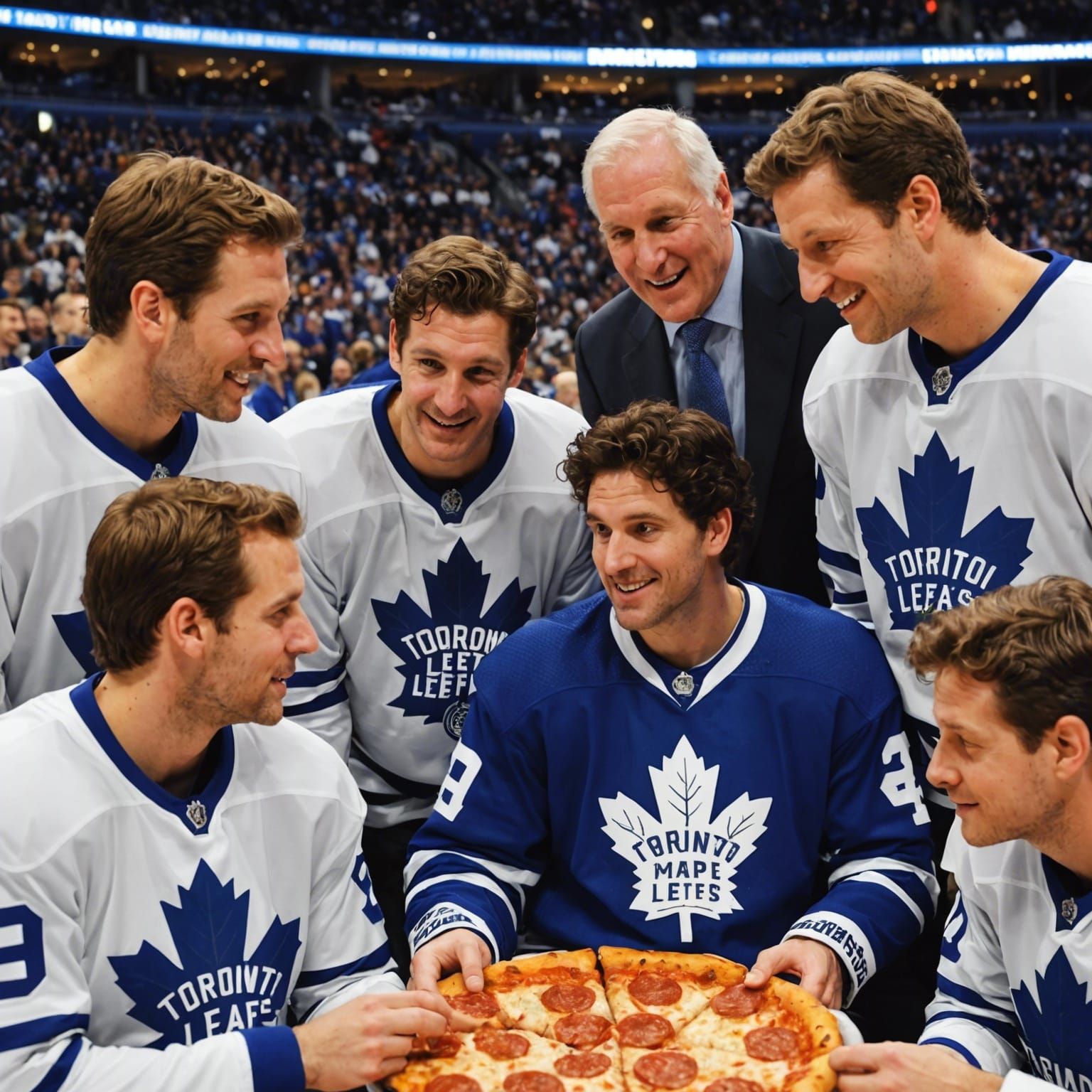 Toronto Maple Leafs enjoying a pepperoni pizza