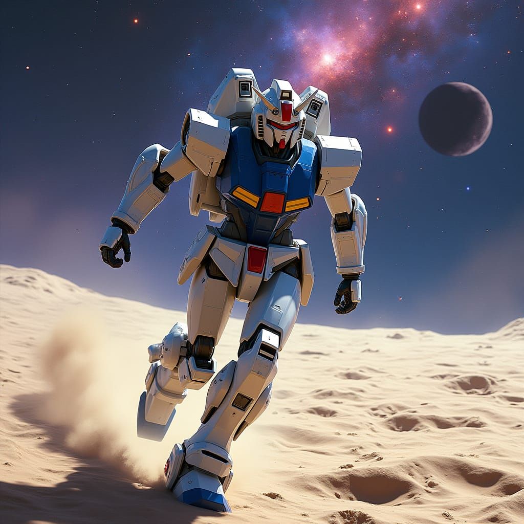 Futuristic Gundam Runner on Lunar Surface
