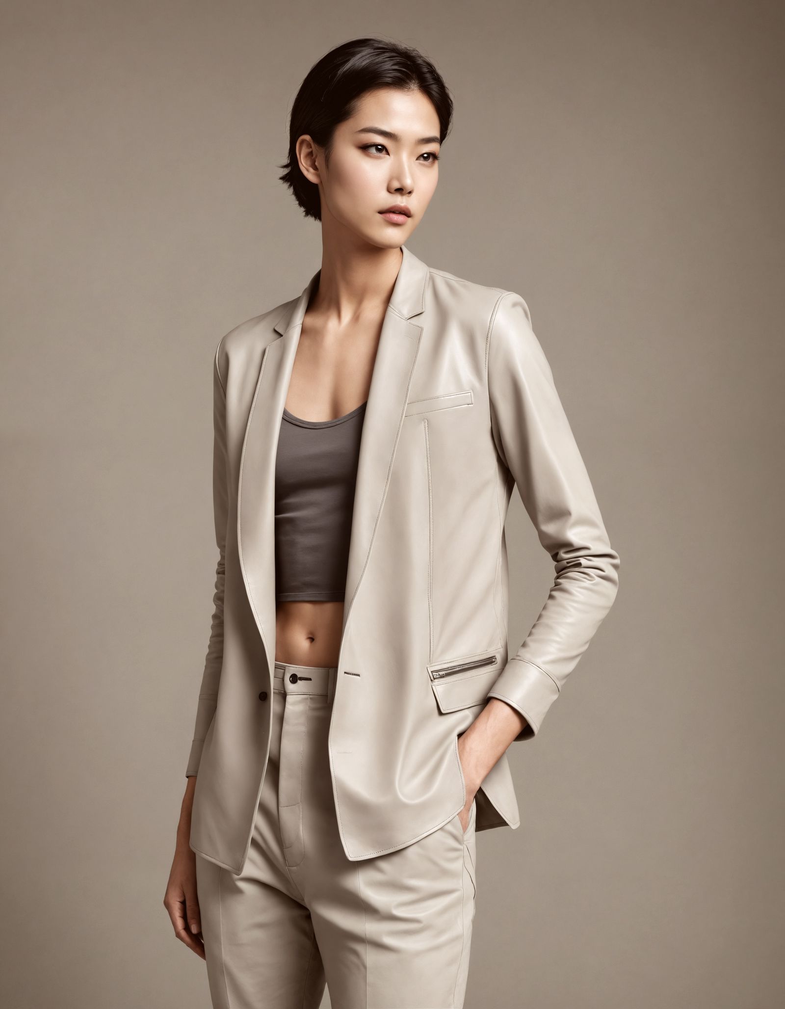 Elegant Woman in White Wool Trousers