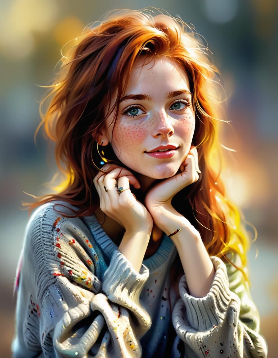 Beautiful Woman with Auburn Hair in Fantasy Art