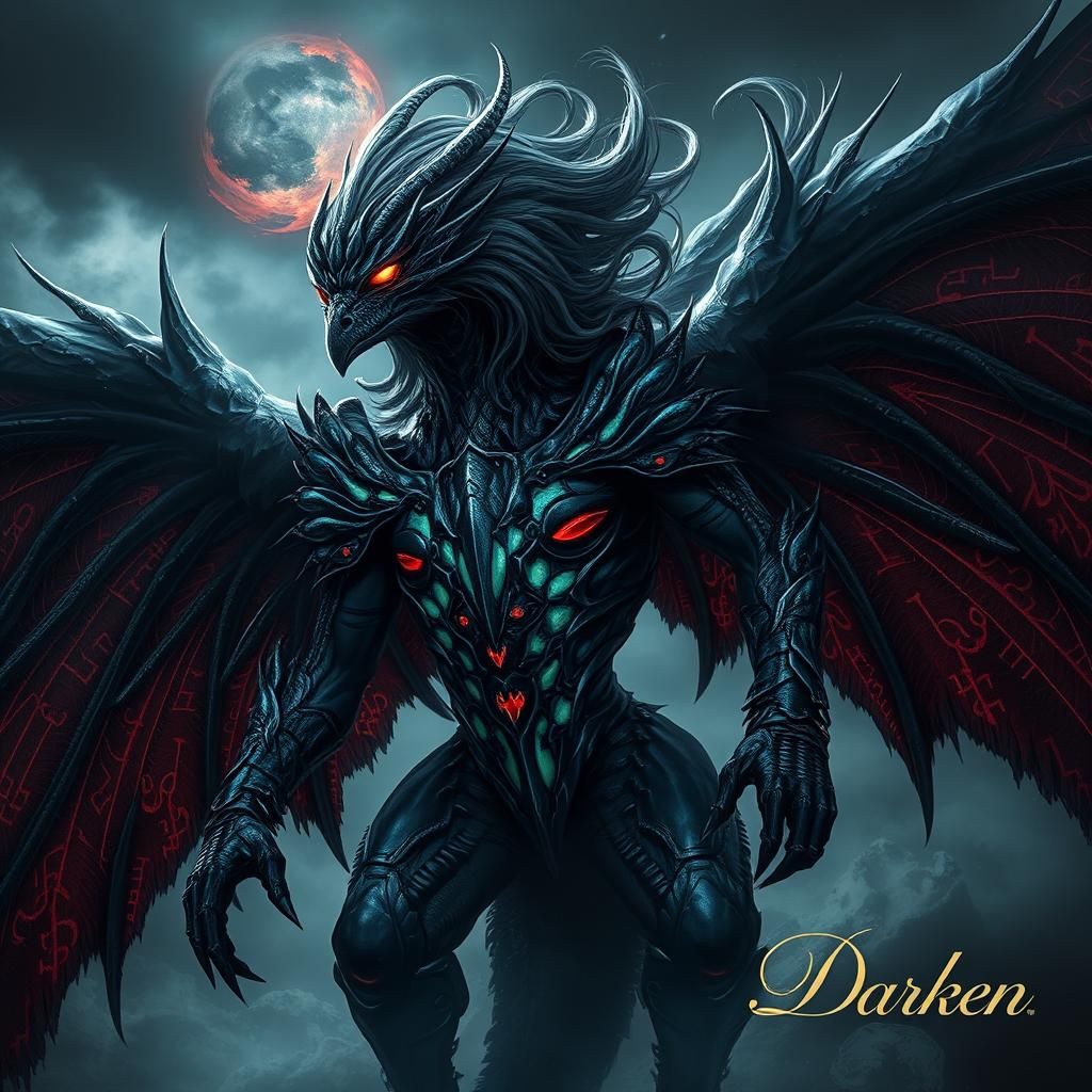 Dark Fantasy Creature with Bioluminescent Armor