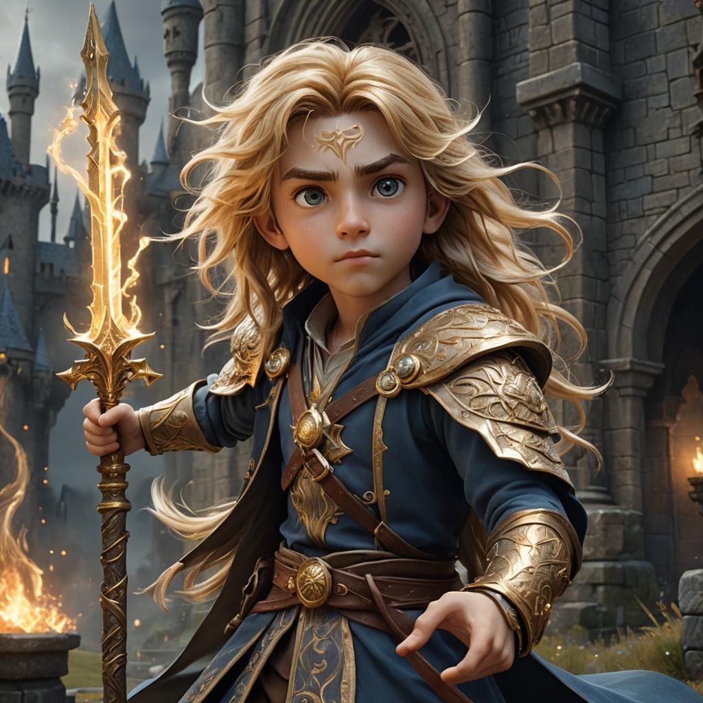 Handsome Boy Mage Casting Golden Magic, 3D Animation