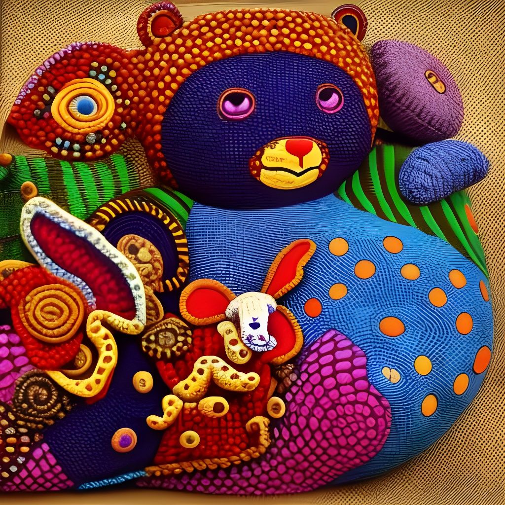 Colorful Teddy Bear Picnic Tapestry in Sunlight