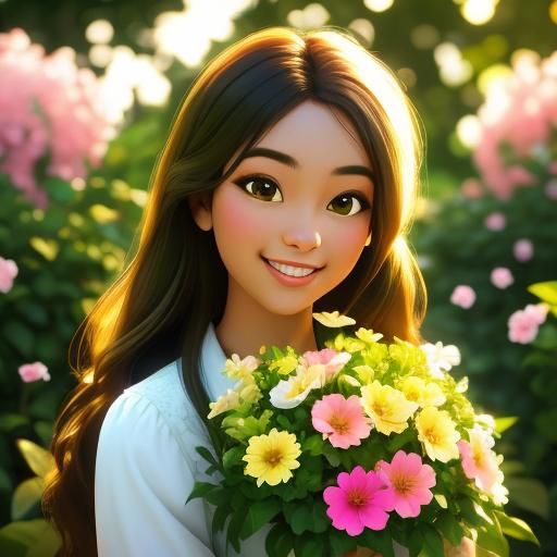 Young Girl Portrait in Lush Garden with Golden Light